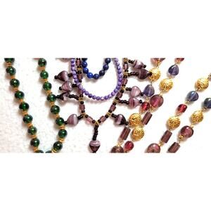 5 Pc Beaded Necklace Bracelet Lot Gemstones Glass Purple Blue Green Quality 925
